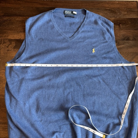 Polo Ralph Lauren Men's 2XLT 100% Pima Cotton Blue With Yellow Pony Sweater Vest - Picture 3 of 10